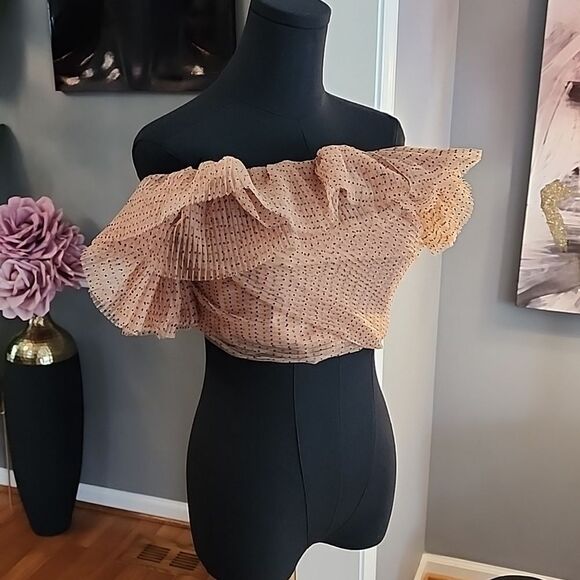 Zara polka dot ruffle cropt top sz medium - Picture 3 of 6